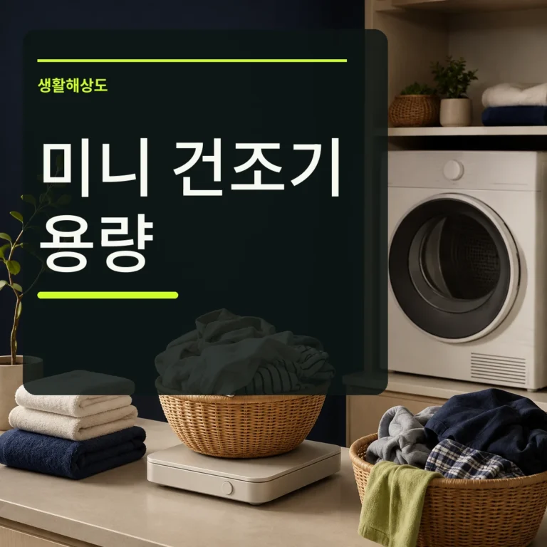 미니 건조기와 저울 위 빨랫감을 배치하고 미니 건조기 용량 문구를 넣은 대표 이미지