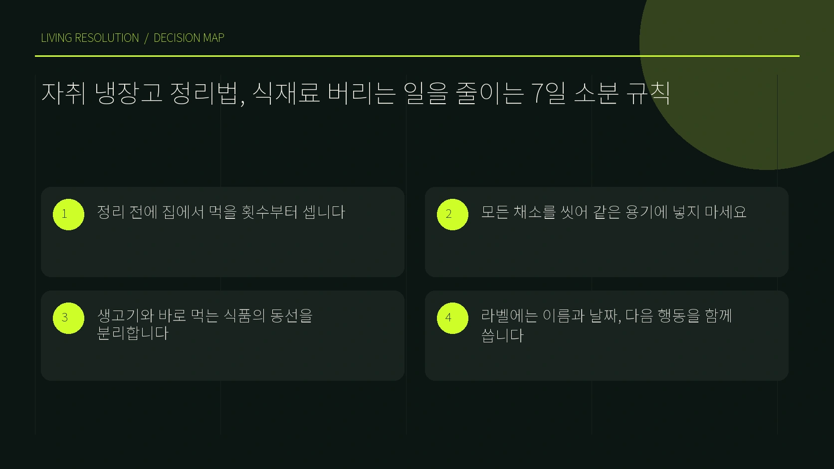 바로 먹기 조리 예정 냉동 후보 세 구역 분류