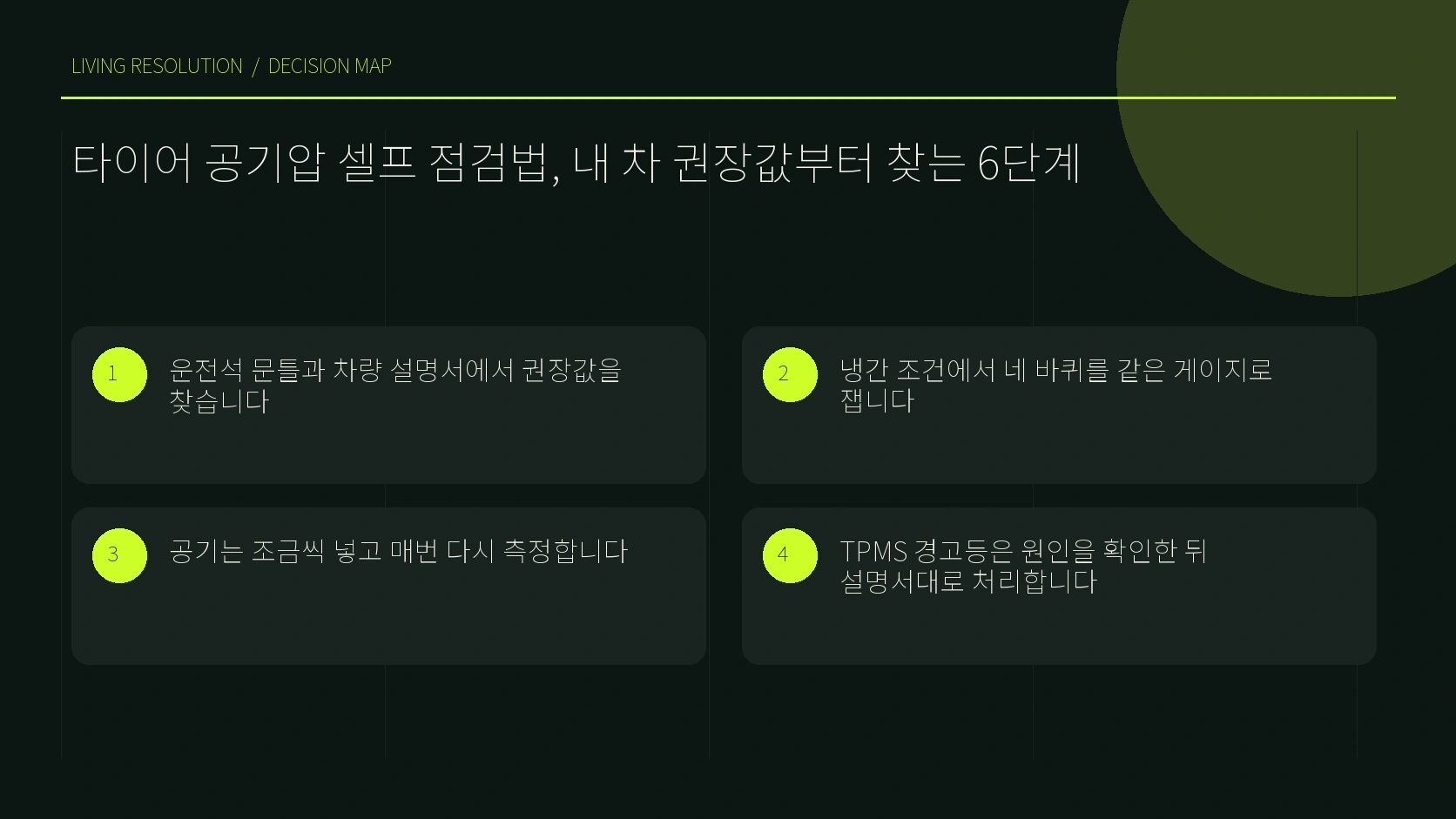 차량 라벨의 앞뒤 타이어 냉간 권장 공기압 읽기